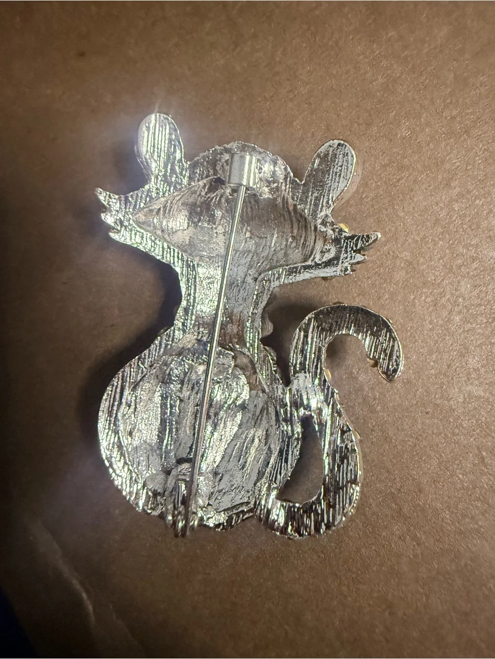 The Dapper Crystal Cat Brooch Pin - Silver and Black